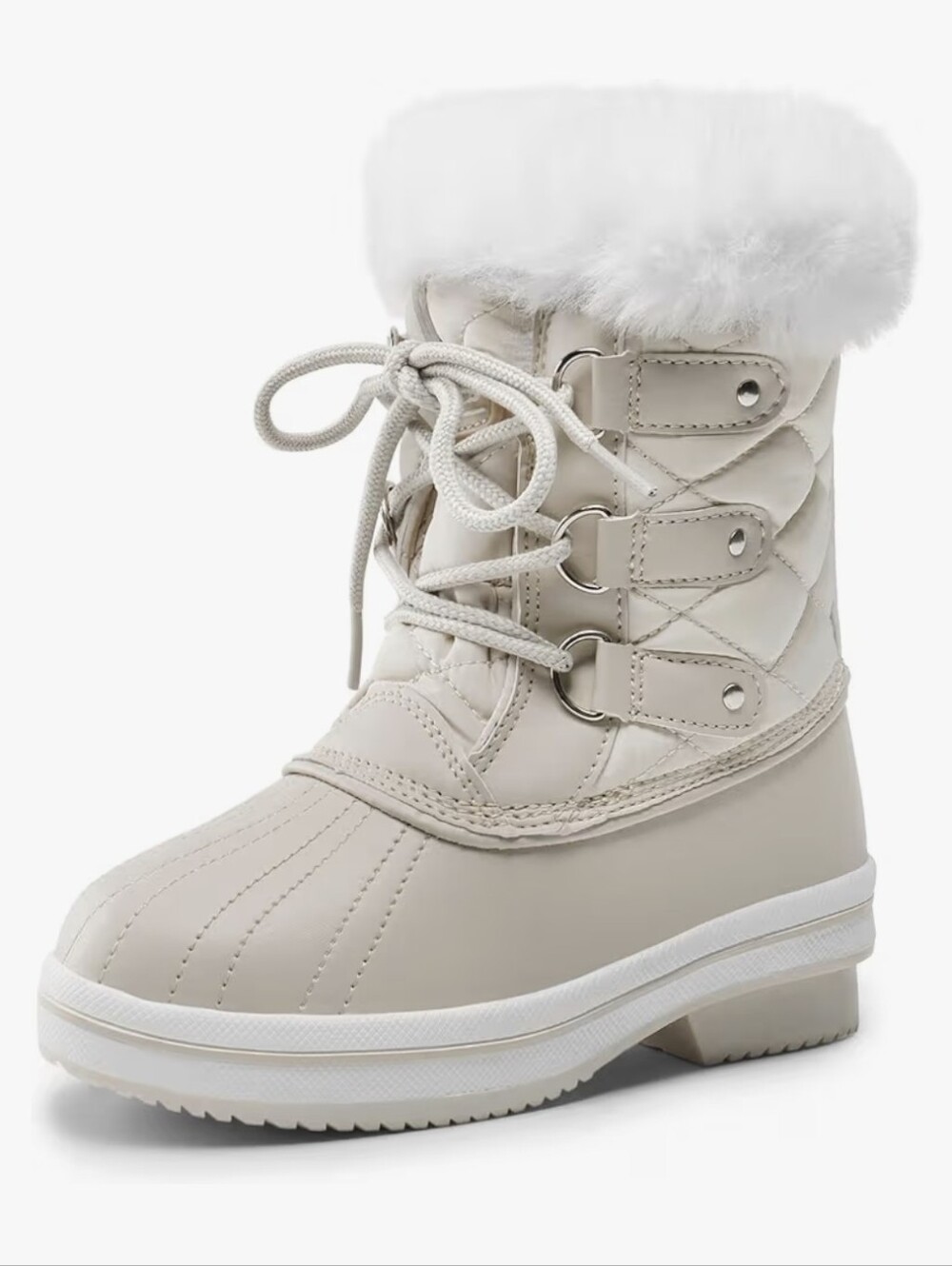 Dream Pairs Kids Snow Boots Water- Resistant Faux Fur Off-White Size US 4